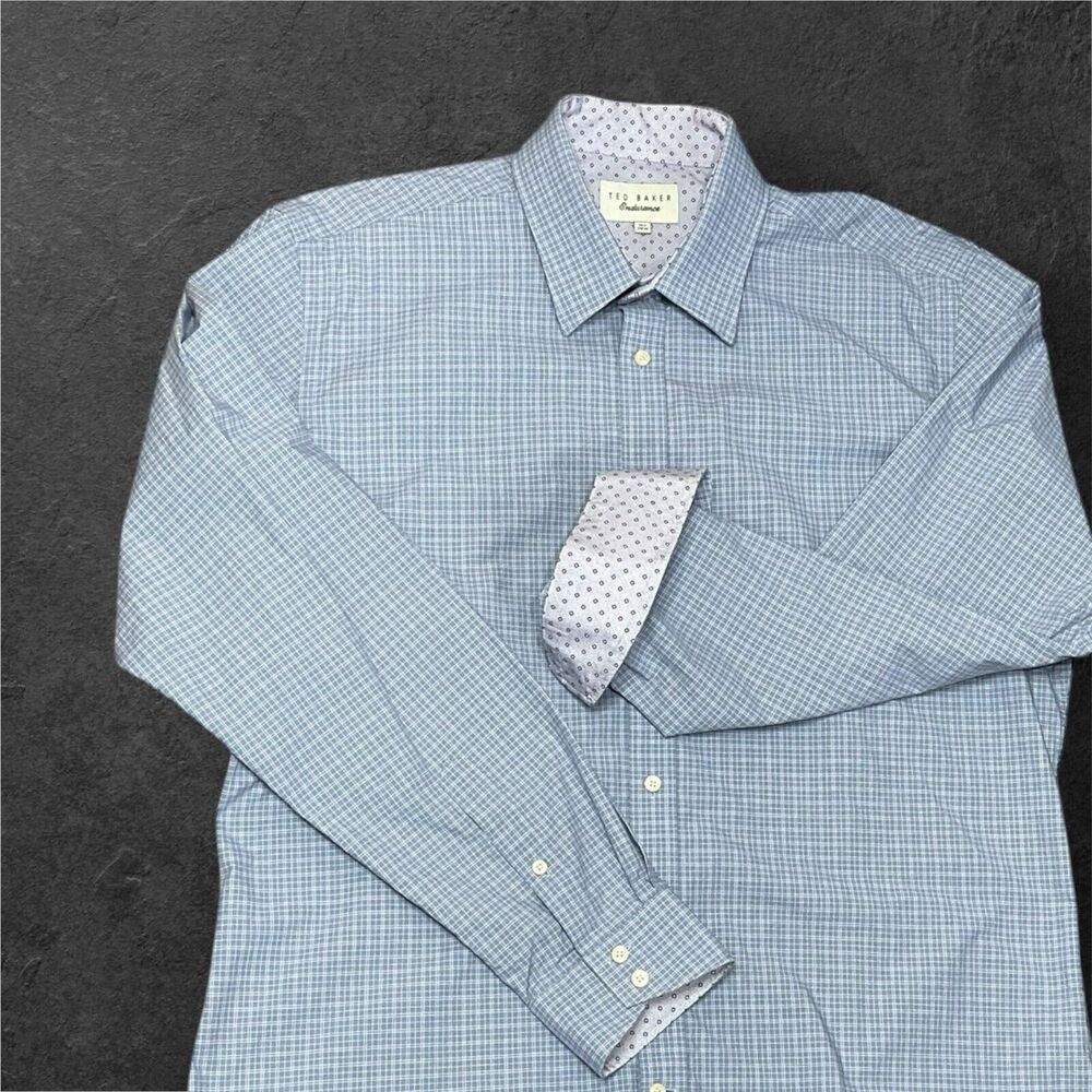 Ted Baker Endurance Men’s Dress Shirt Blue Geometric Slim Fit 16.5 34/35